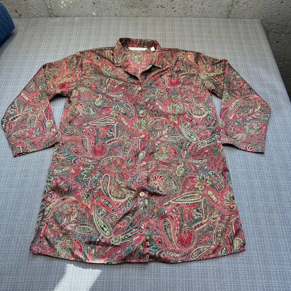 Vintage Victorias Secret Paisley Satin Nightshirt Sleep Shirt Dress Cover Up